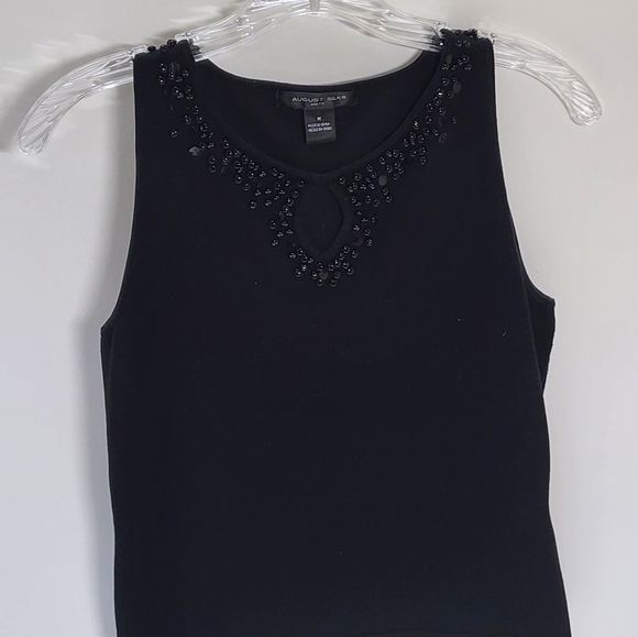 BLACK SLEEVELESS BEADED NECKLINE TOP SIZE M - Picture 4 of 12